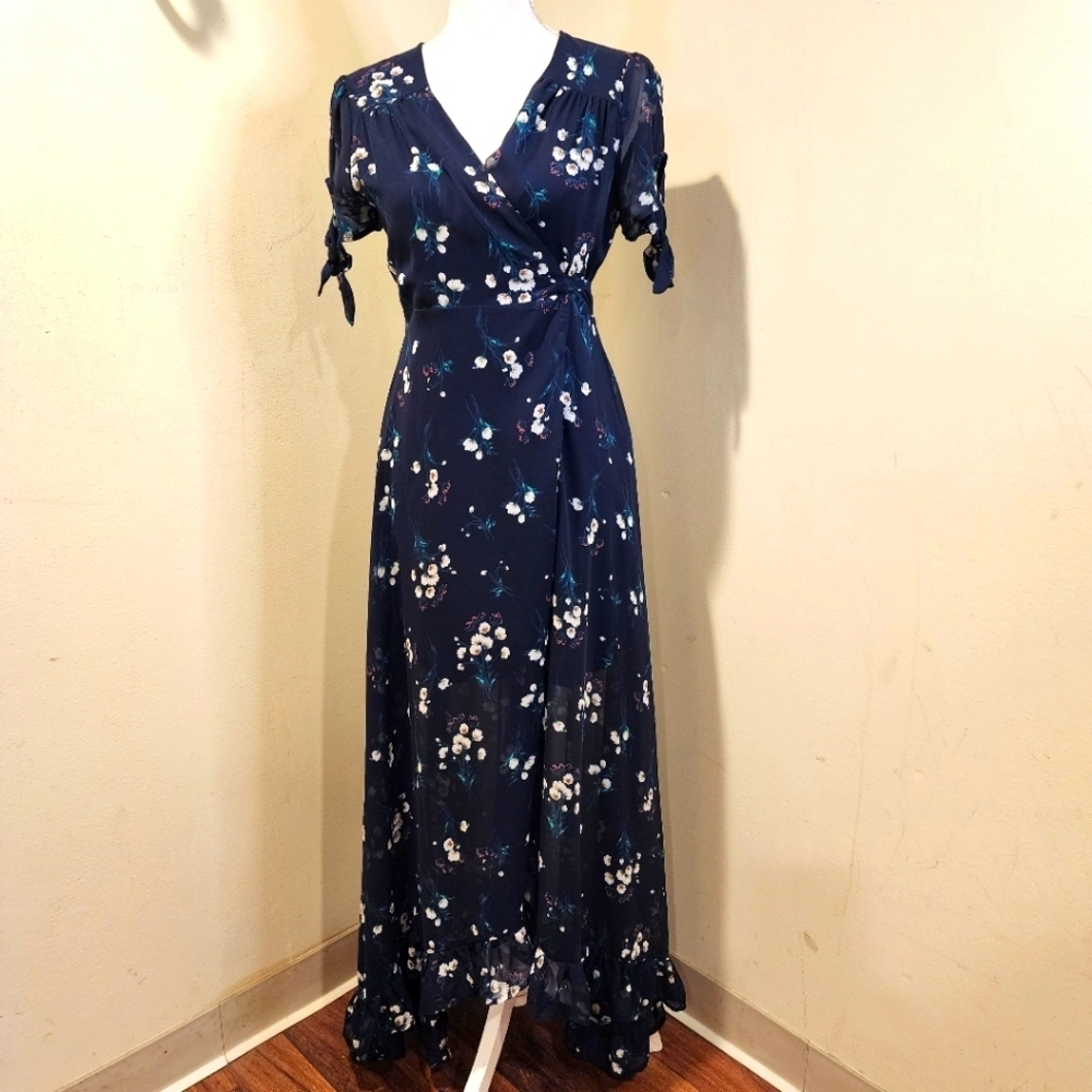 miami Navy Floral Maxi Wrap Dress